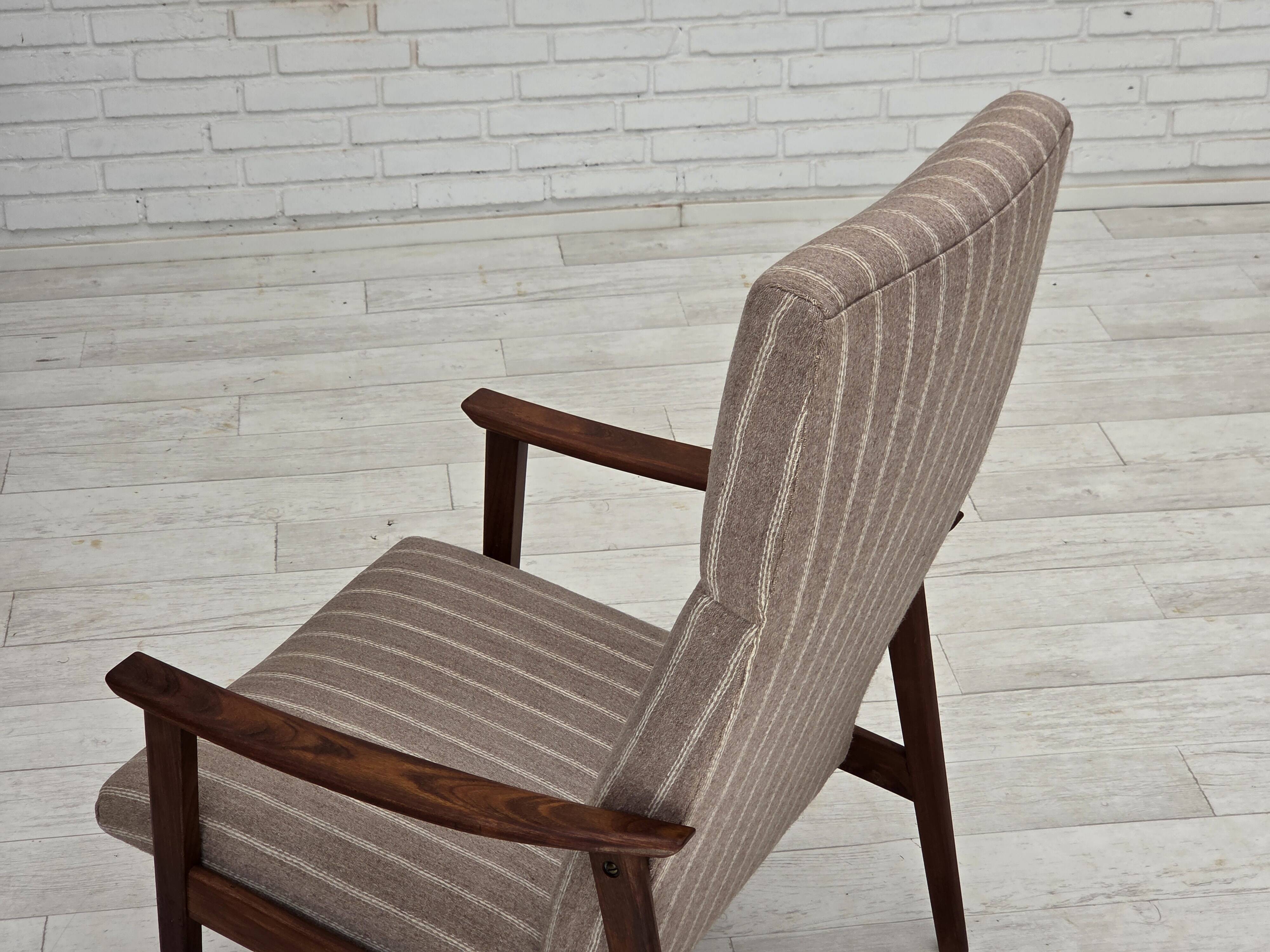 1970s, Danish highback armchair, furniture wool, teak wood, original.
