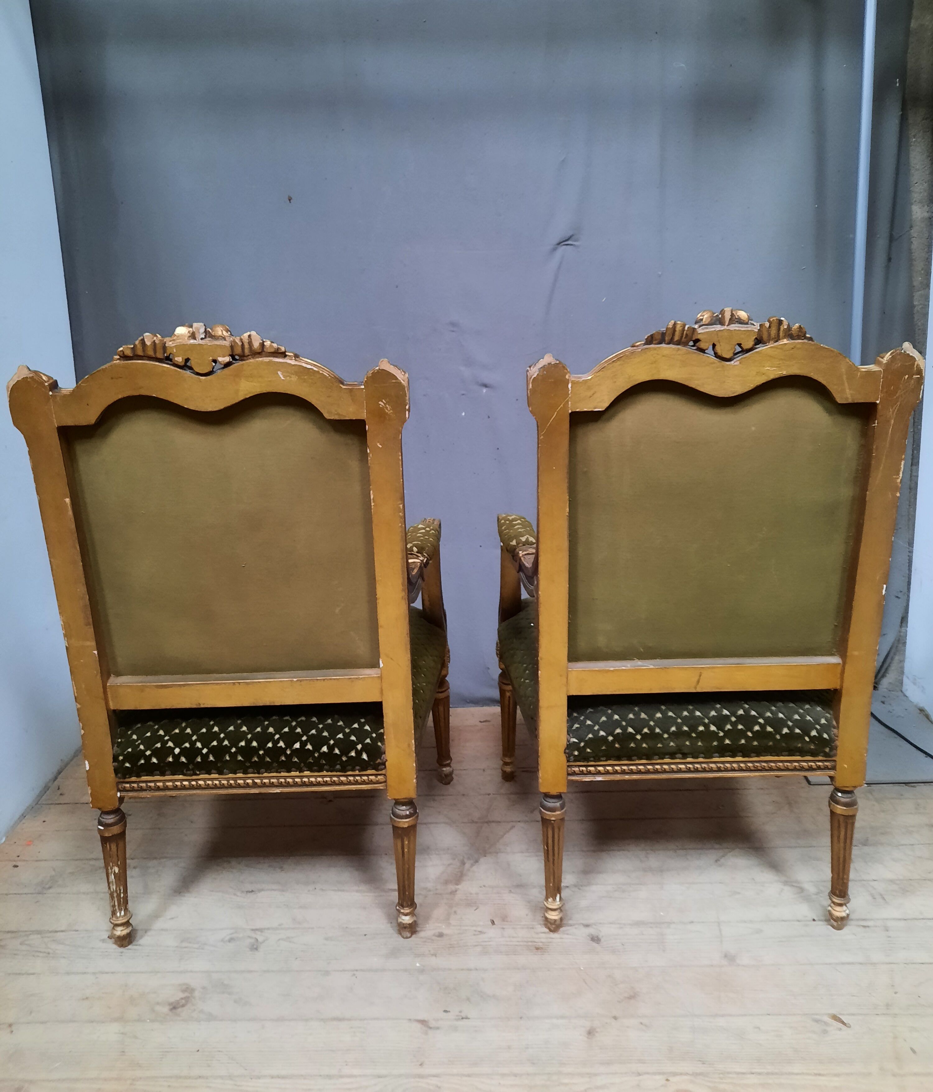 Pair of armchairs in gilded wood Louis XVI style