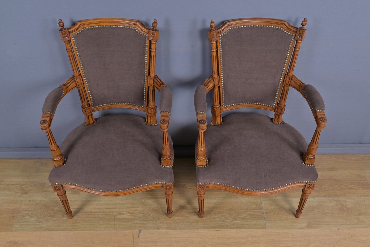 Pair of stained beech armchairs, Louis XVI style – 1950