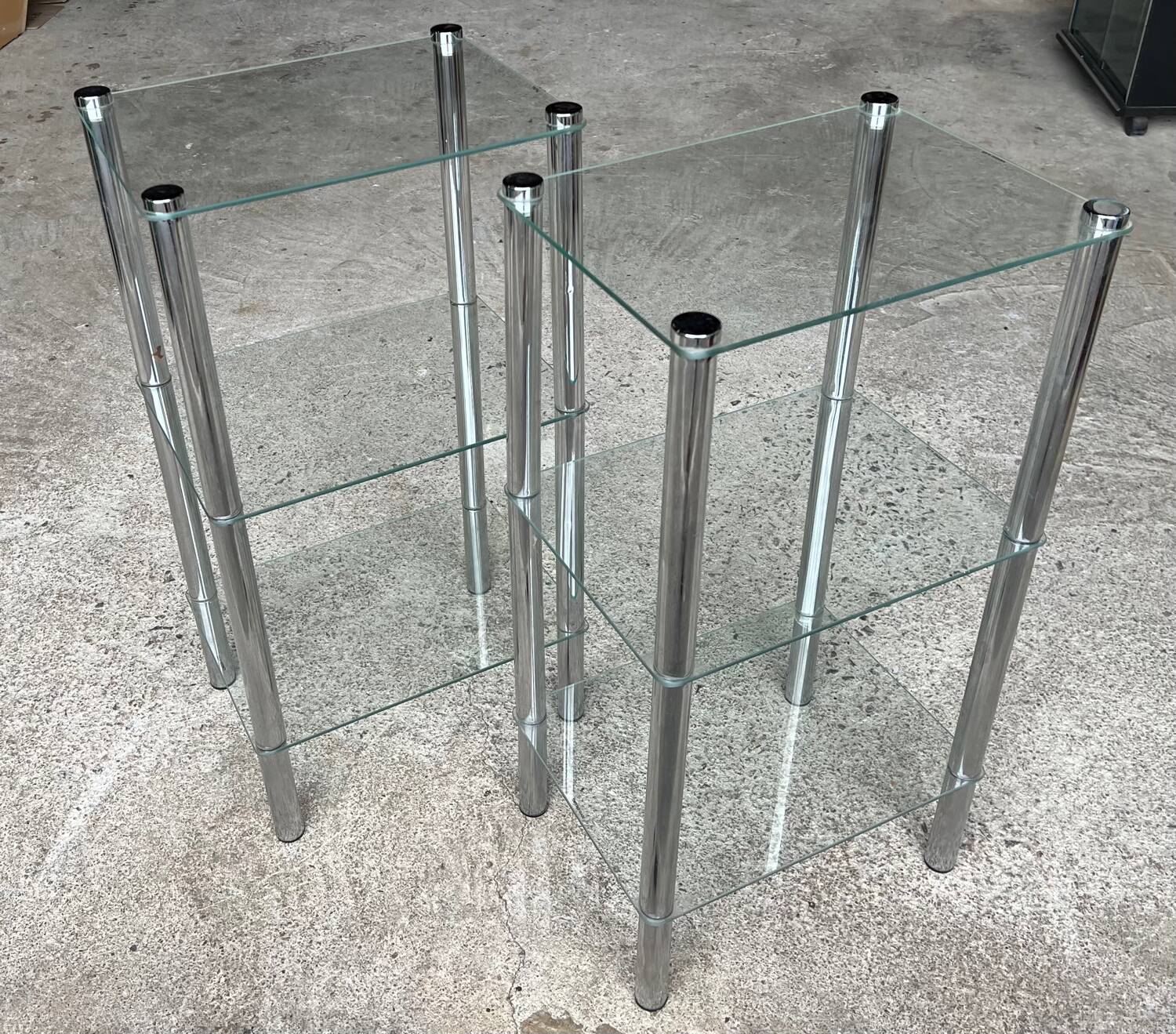 2 vintage 1980 rectangular sofa ends 3 translucent trays round tube