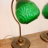 A pair of modern 1980s table lamps, brass and glass, E27, height 48 cm