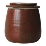 Red stoneware butter dish, old