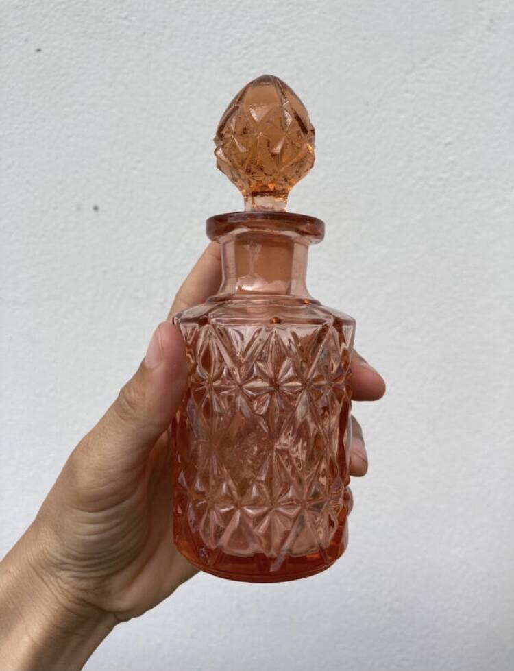 Pink art deco glass perfume bottle