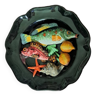 Assiette en barbotine poissons