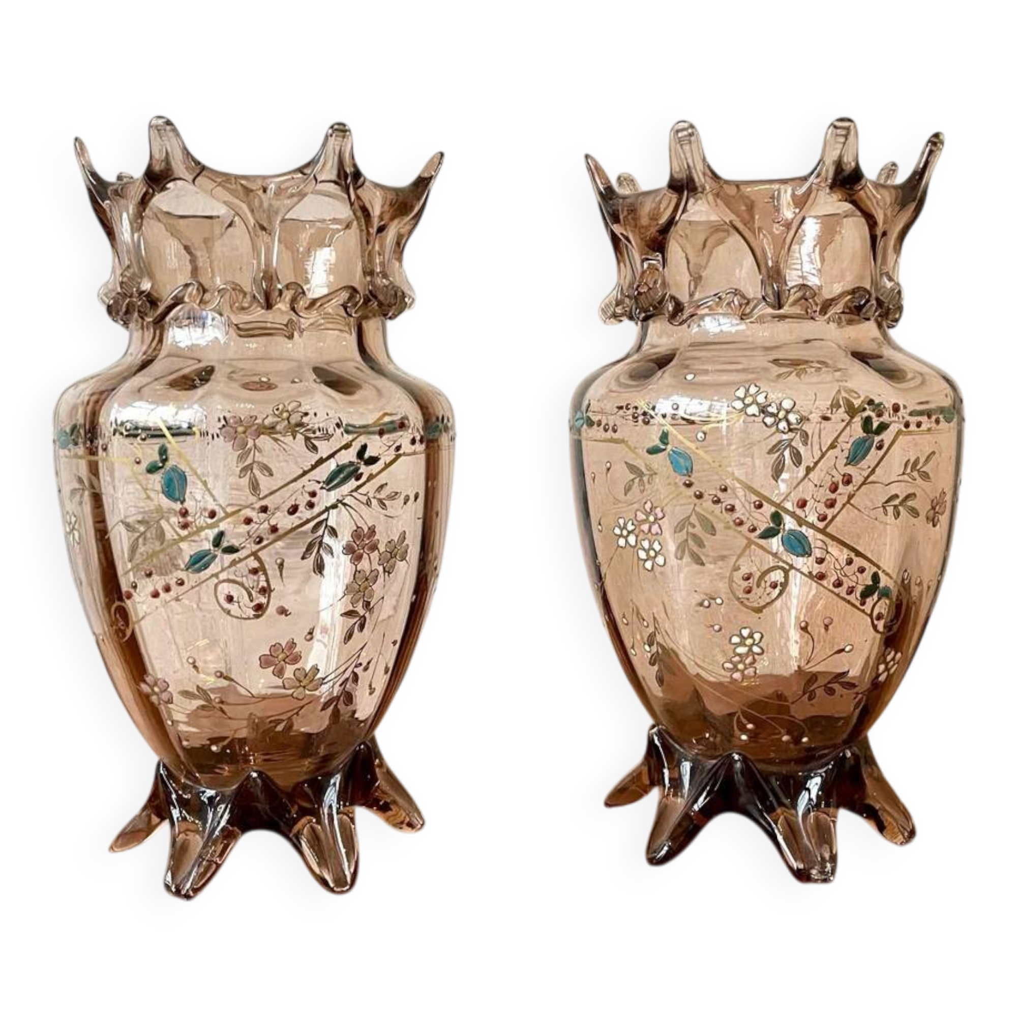 Pair of Art Nouveau crystal vases by Auguste Jean
