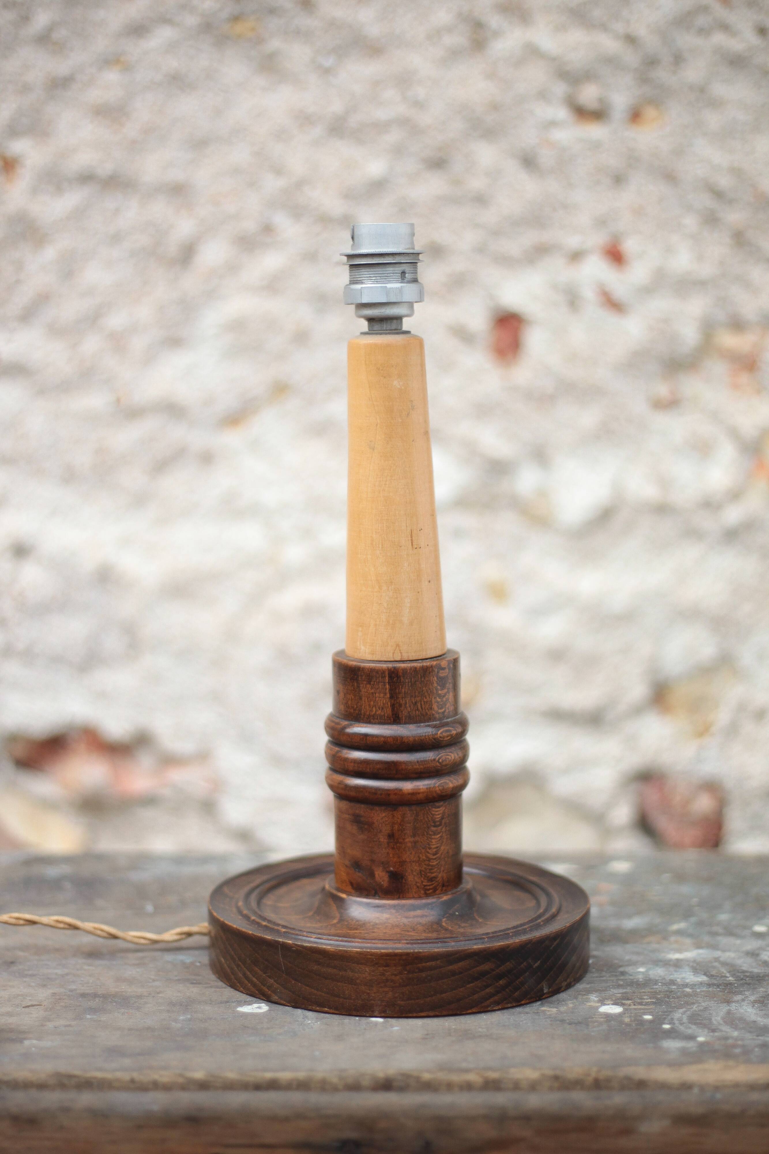 Art Deco wooden lamp, vintage wooden lamp base, table lamp.