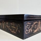 Sorrento marquetry box with a scene of three dancers in a medallion.