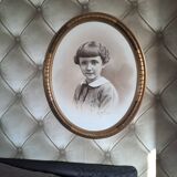 Cadre photo ovale de jeune fille victorien portrait tableau ancêtre