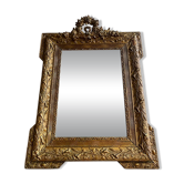 Miroir doré trumeau cheminée fin 19e ancien fronton sculpté