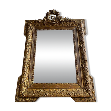 Miroir doré trumeau cheminée fin 19e ancien fronton sculpté
