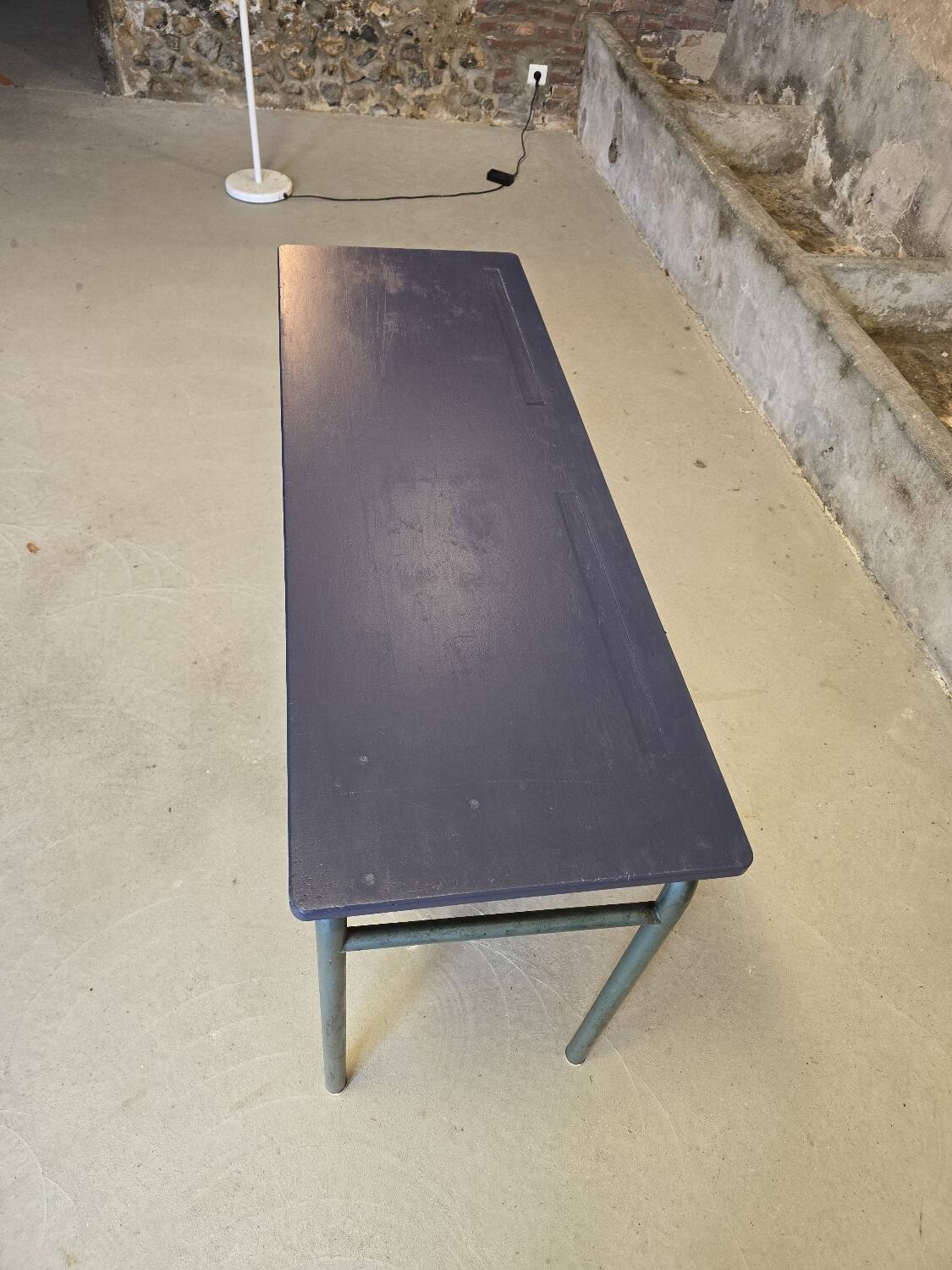 Double school desk with school bag holder