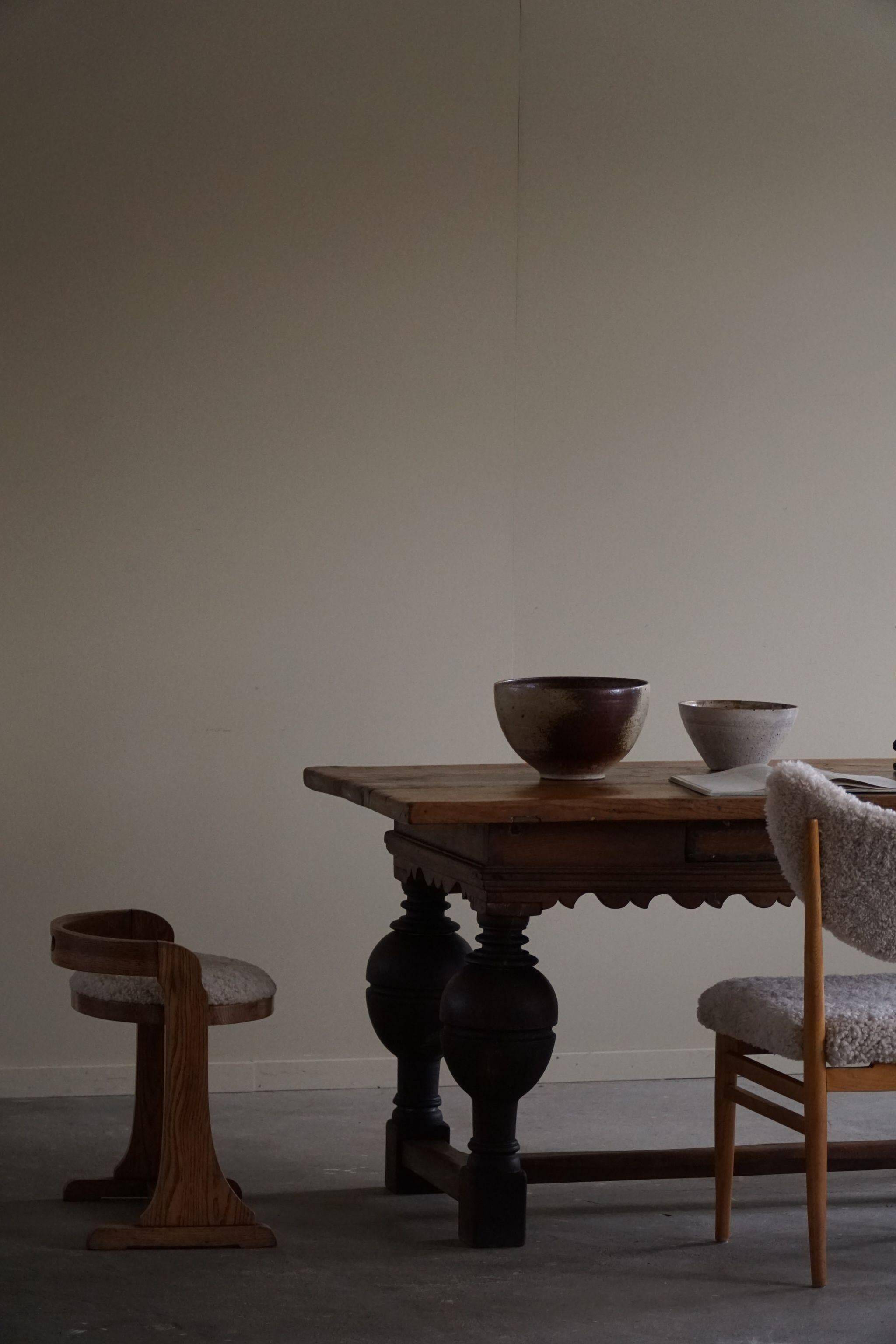19th-century baroque dining table/desk in oak, Danish cabinetmaker.