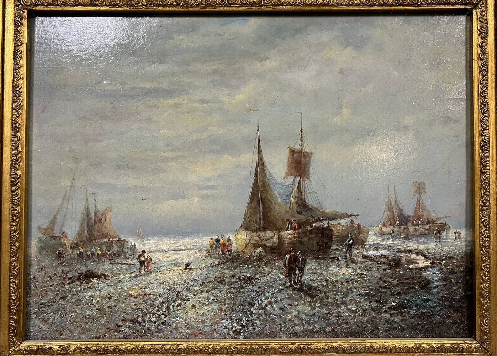 Tableau vintage figurant une vue animée a marée basse
