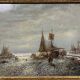 Tableau vintage figurant une vue animée a marée basse