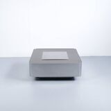 1970s COFFEE TABLE BAR BRUSHED STEEL AND BROWN MELAMINE