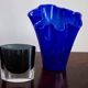 Small artistic blue vintage glass vase from the mid-century, Europe, 1970s.