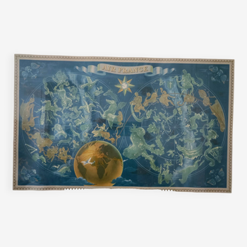 Affiche Air France ancienne - planisphère Constellation - Lucien Boucher 50's