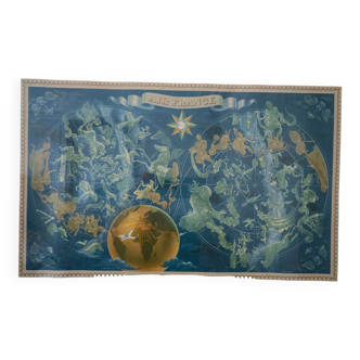 Affiche Air France ancienne - planisphère Constellation - Lucien Boucher 50's