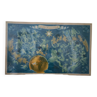 Poster Air France ancienne - planisphère Constellation - Lucien Boucher 50's