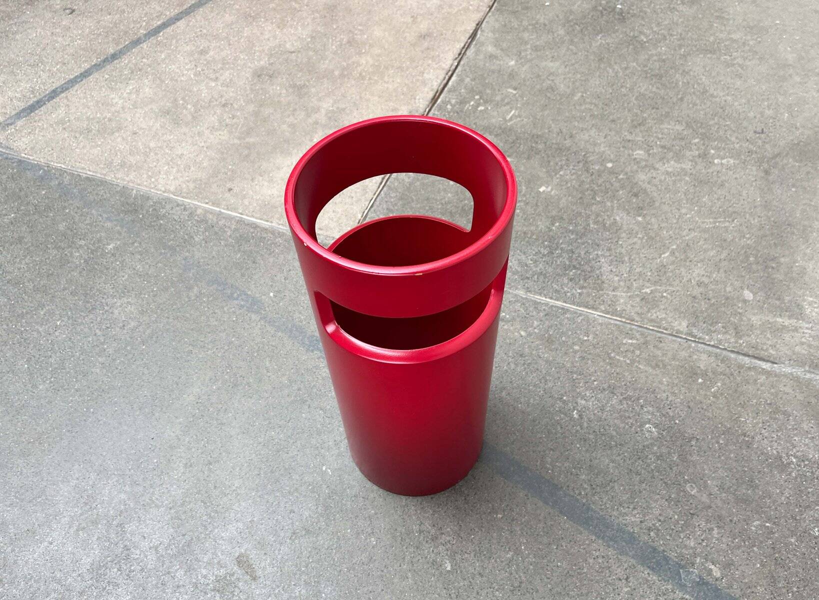 Red German umbrella stand in mid-century modern space style, 1960s.