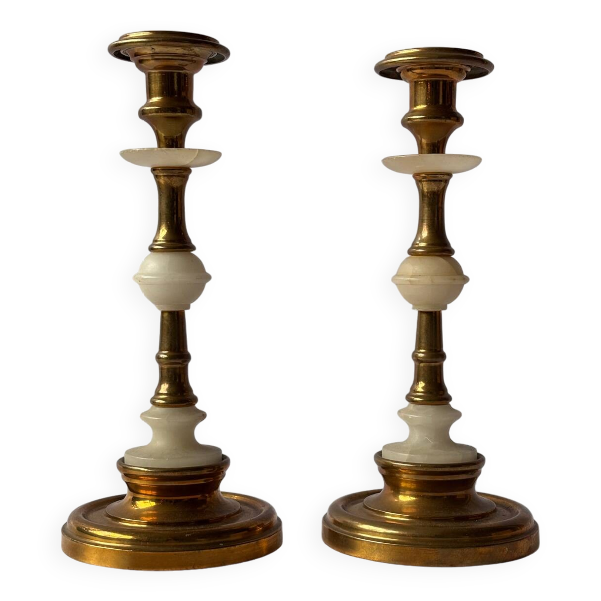 Vintage Brass and Alabaster Candlesticks