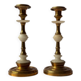 Vintage Brass and Alabaster Candlesticks