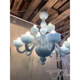Contemporary matte light-blue murano style glass chandelier