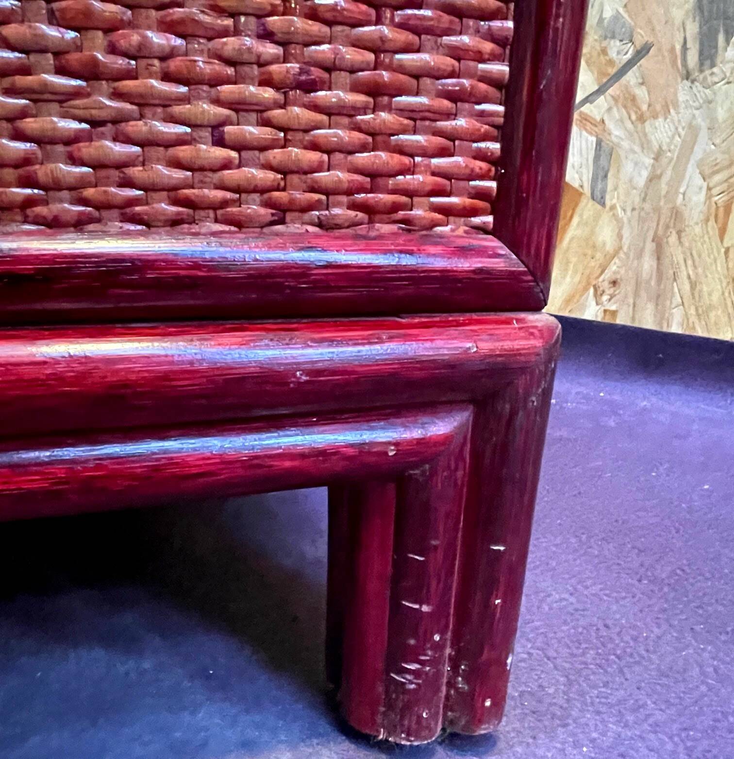 Wood and rattan commode Maugrion vintage 1980s