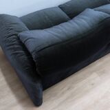 Vintage 1980s blue and green velvet Cassina Maralunga 3-Seater sofa