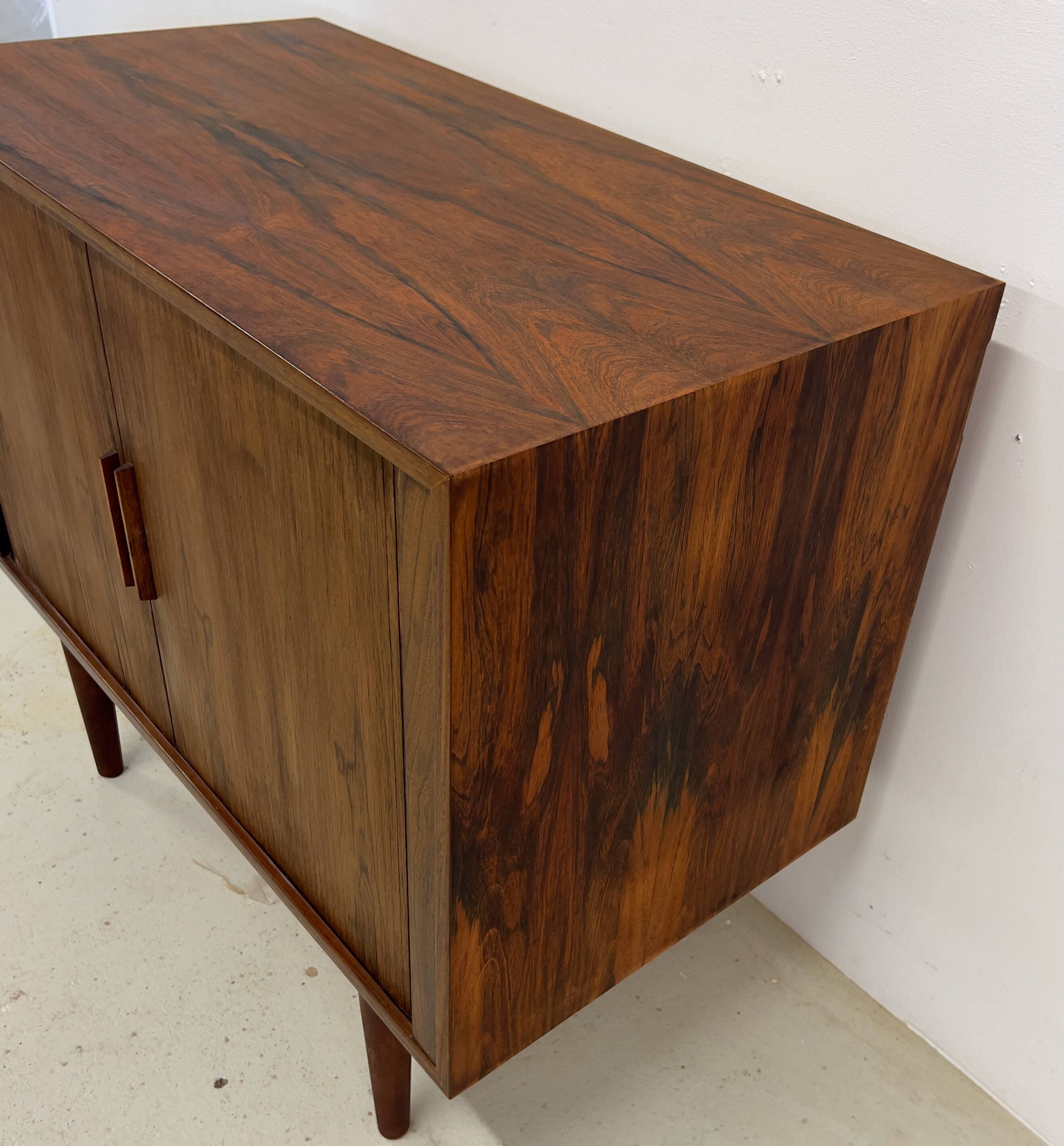 Rosewood Tambour Door Cabinet By Kai Kristiansen For Feldballes