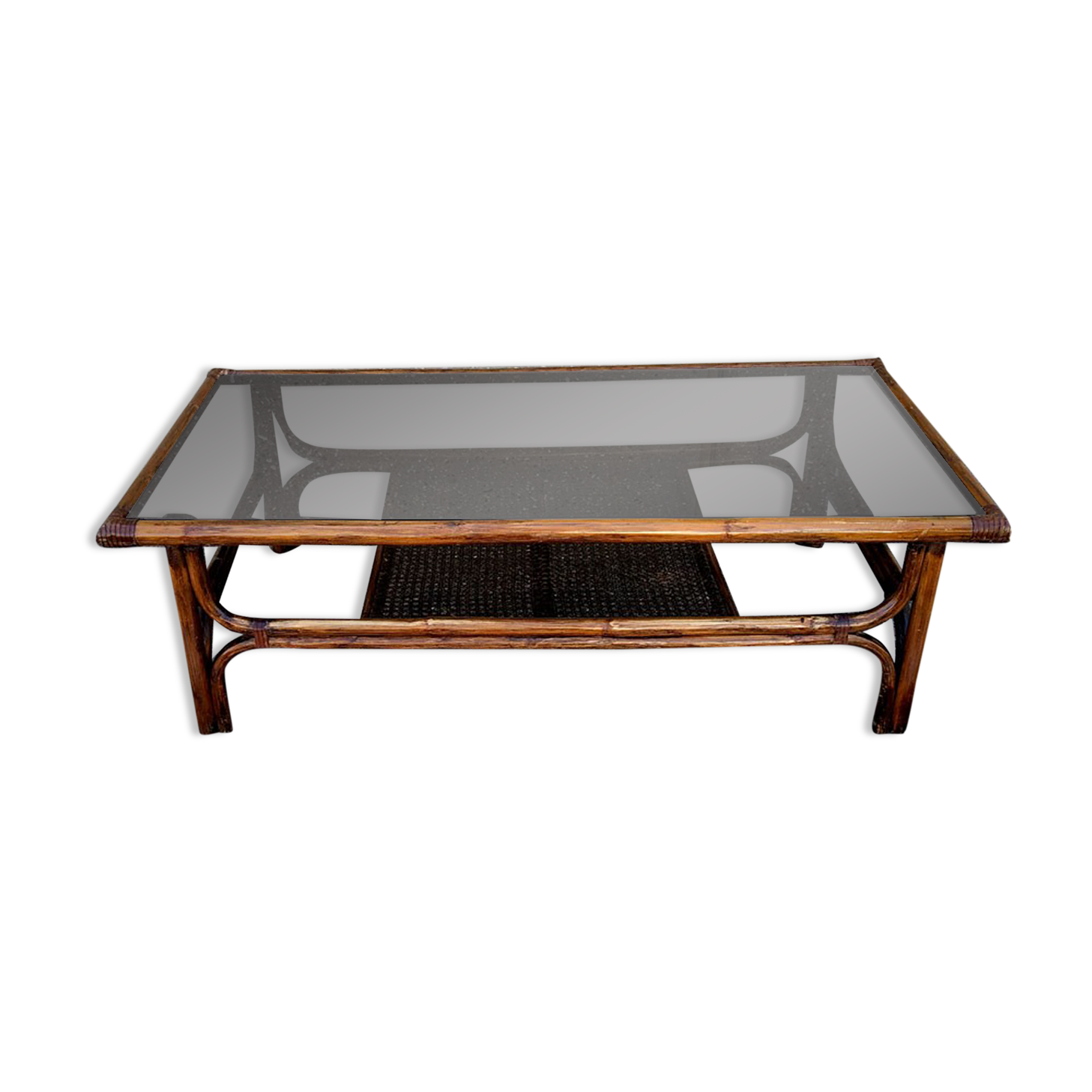 Bamboo coffee table canage and smoked glass