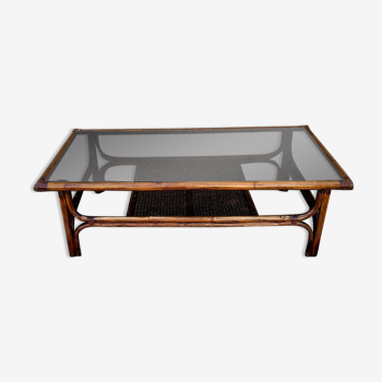 Bamboo coffee table canage and smoked glass