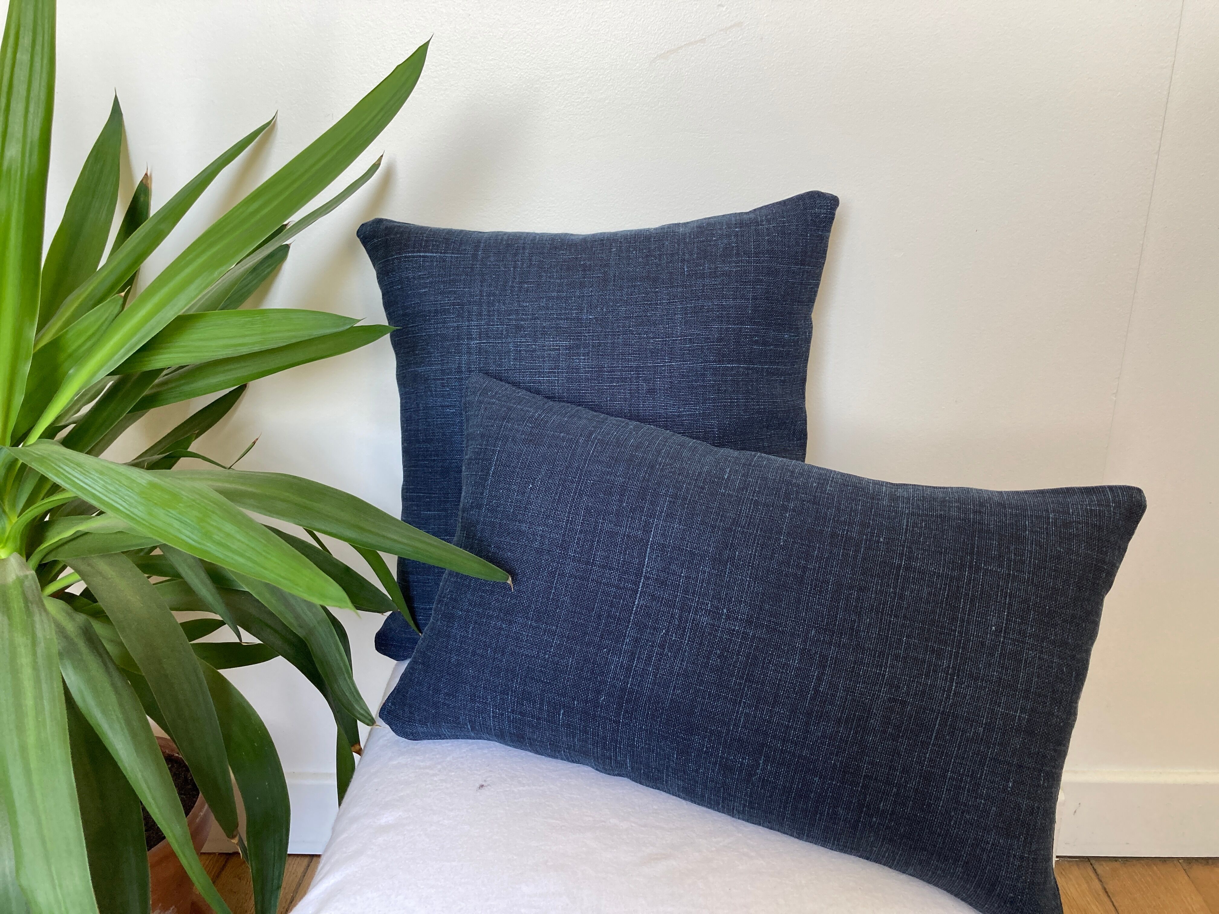 Coussin lin bleu marine