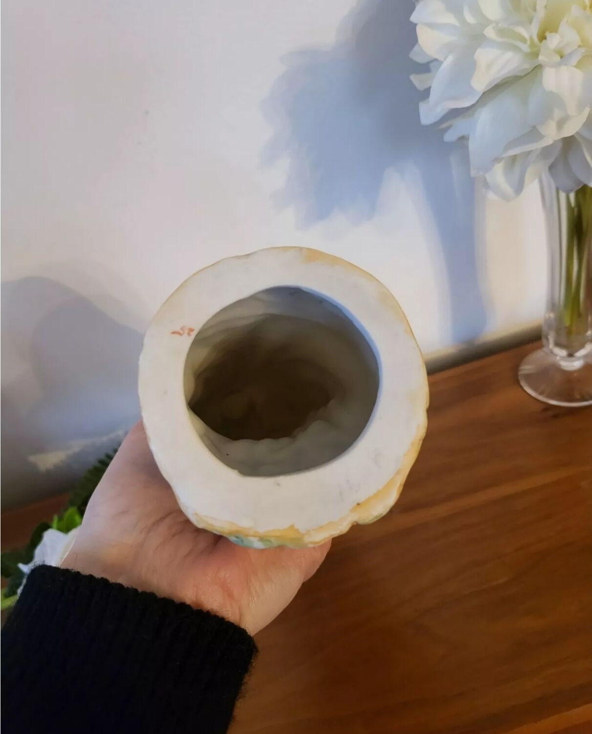 Religious statuette of the Virgin Mary in bisque porcelain