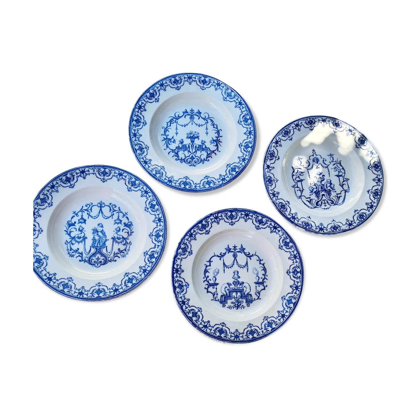 Set of 4 old hollow plates vieillard bordeaux model moustiers