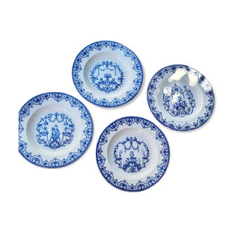 Lot de 4 assiettes creuses anciennes vieillard bordeaux modèle moustiers