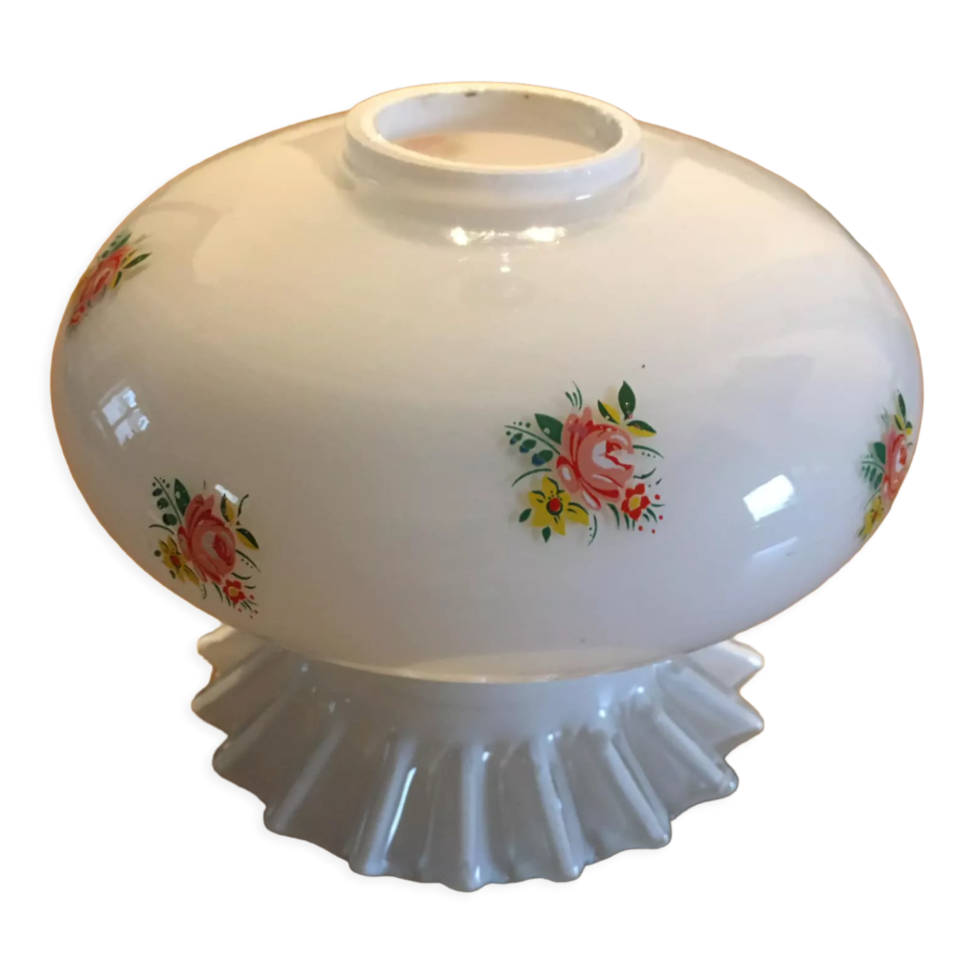 White opaline tulip with skirt stocking and floral patterns