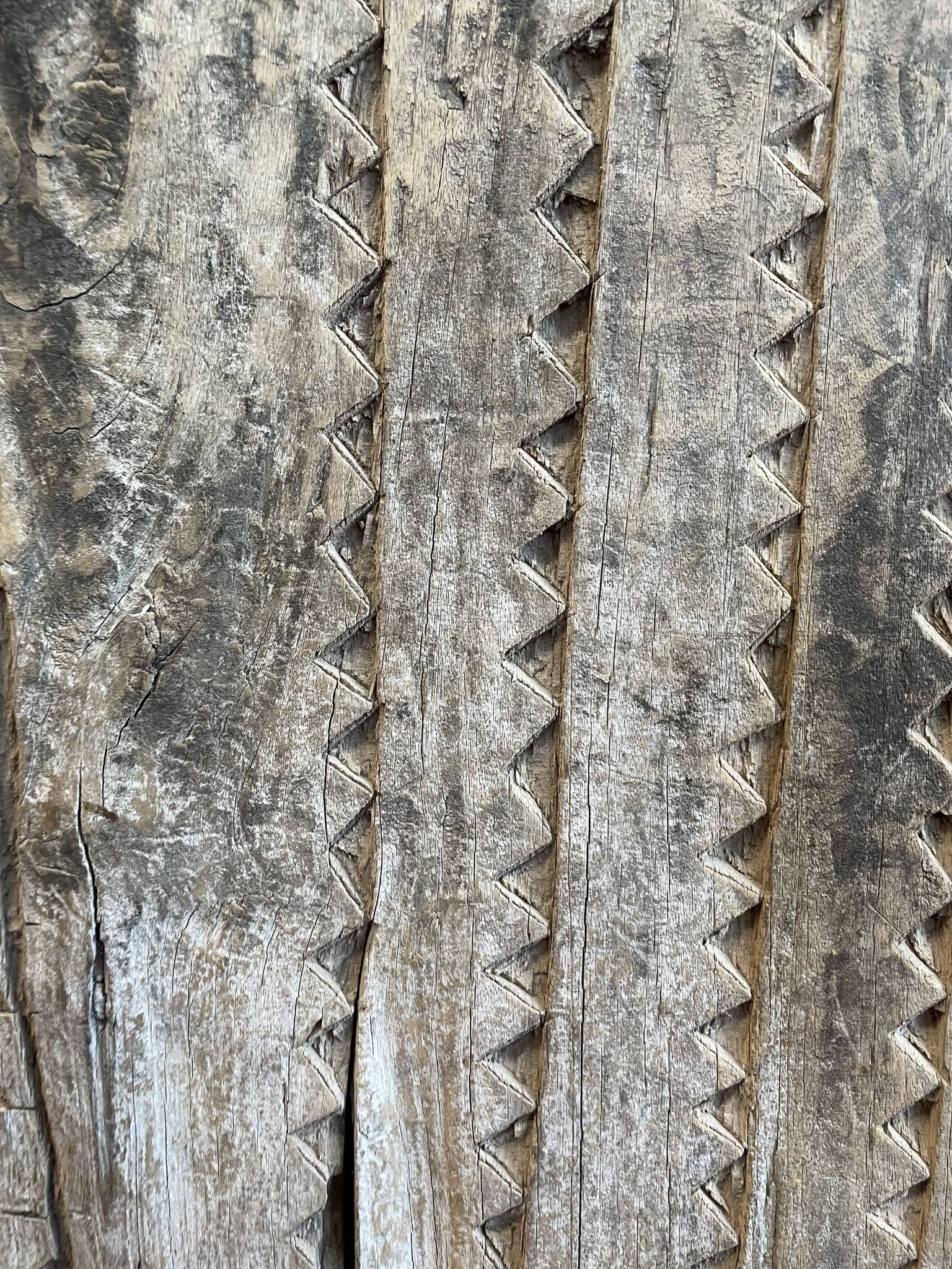 Ancient eroded wooden Tsonga Gate from the late nineteenth century, from the KwaZulu/Natal region