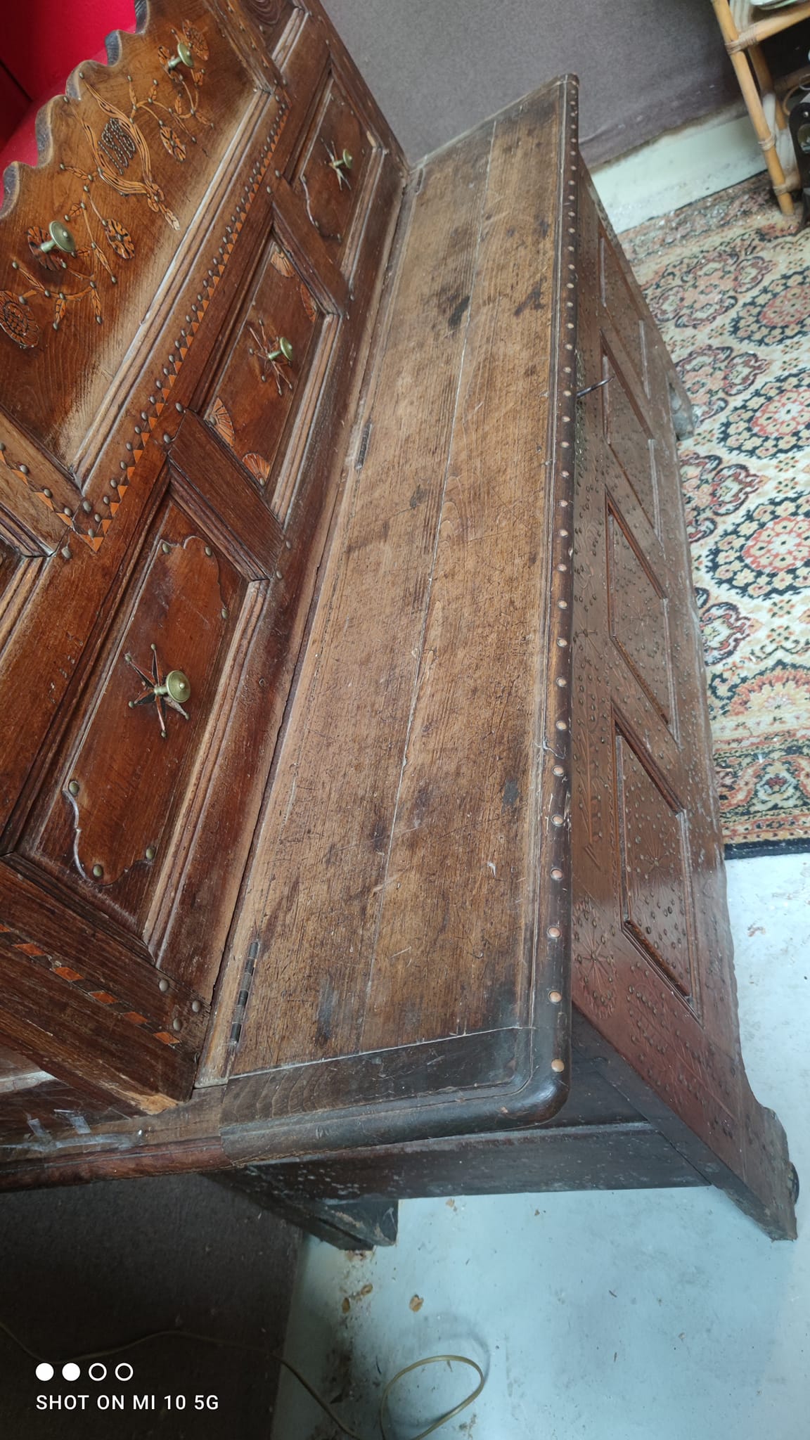 Two-part Breton chestnut cabinet dating from 1878