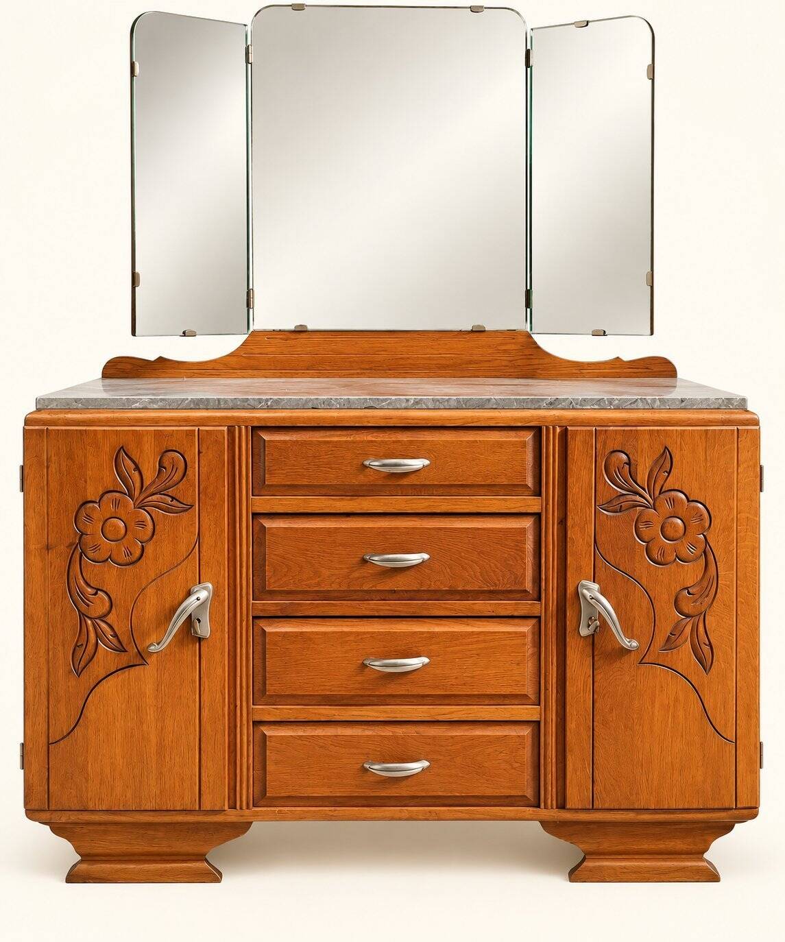 Art Deco hairdresser from the 1930s – Oak, marble, triptych mirror