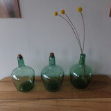 Set of 3 green demijohn