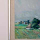 Peinture à l'huile sur toile suédoise du milieu du siècle " Paysage " de Carl Berndtsson -- Vintage et encadrée