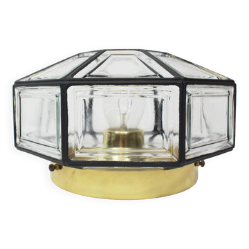 Plafonnier en fer et verre transparent par Limburg, Allemagne, années 1960