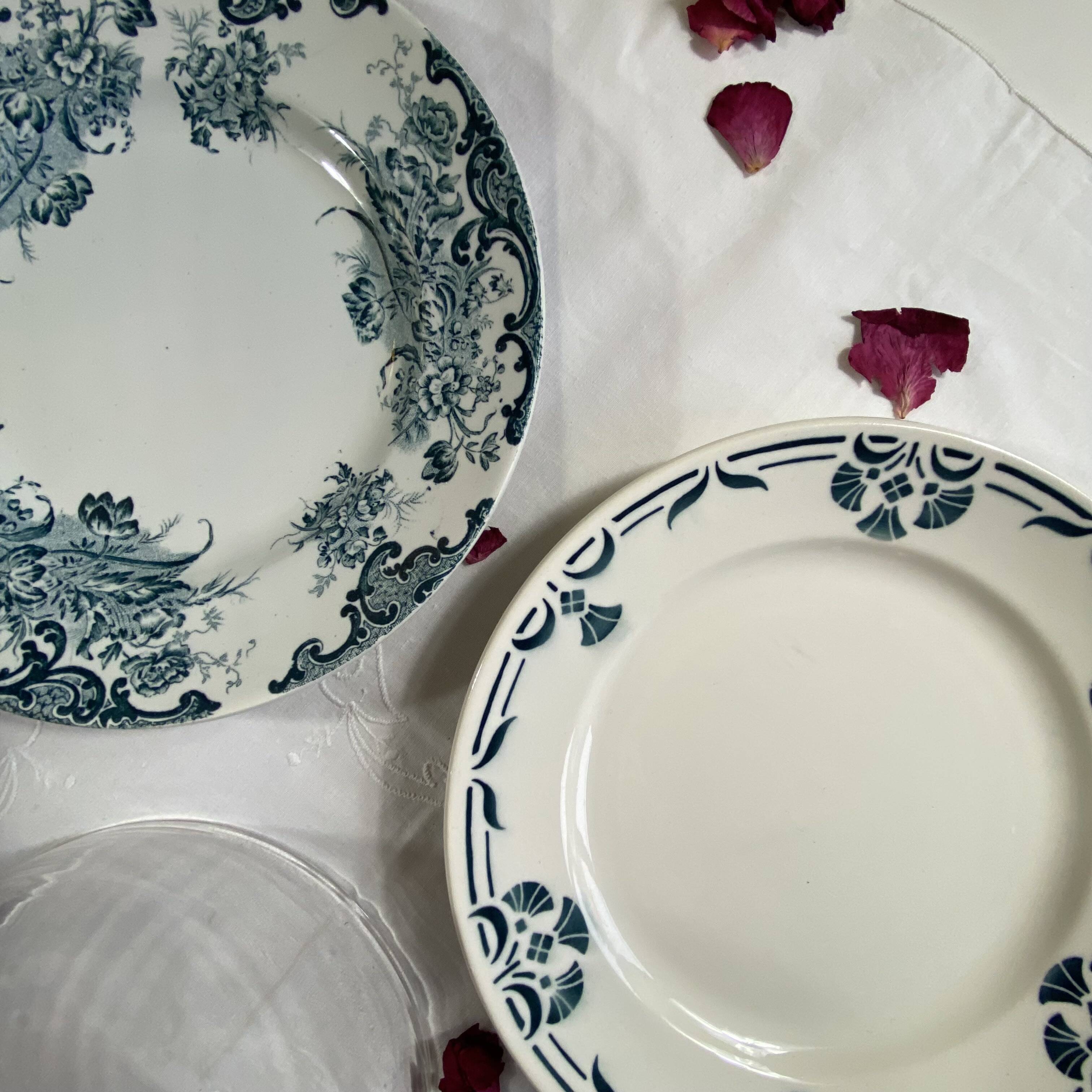 Set of 6 mismatched antique earthenware dinner plates