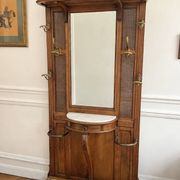 Antique coat rack Art Nouveau 1900 - Oak, marble, caning