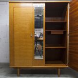 1970 Scandinavian wardrobe with shelves and mirror, 21x126, 2 doors.