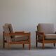 Modern Danish, Pair of Lounge Armchairs in Oak and Linen, Henning Kjærnulf, 1960s