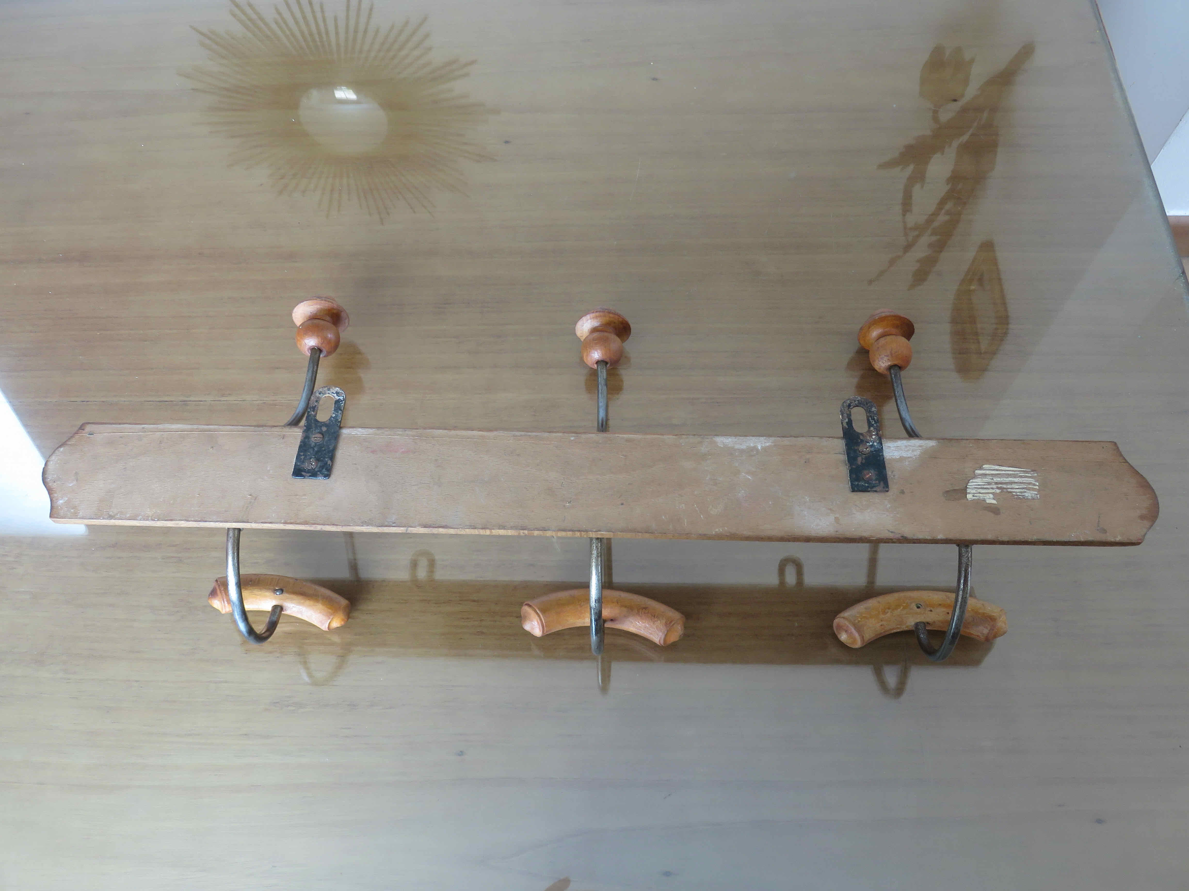 Coat rack bistro 3 hooks metal and wood 30s 40