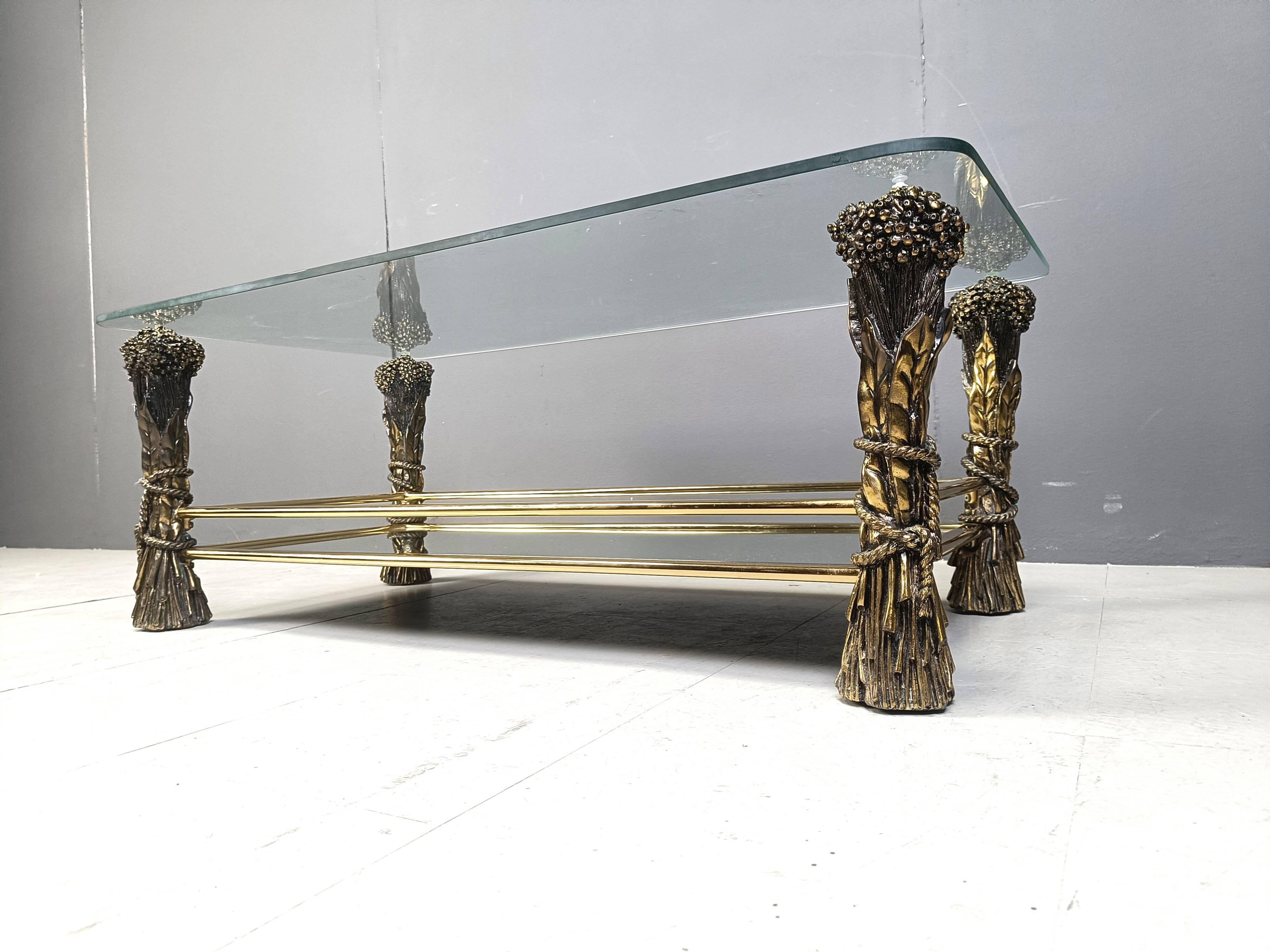 Vintage brass flower coffee table, 1970s