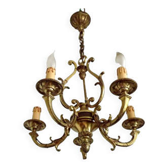 French antique quality bronze art nouveau 5 light 3 sided cage chandelier 4499